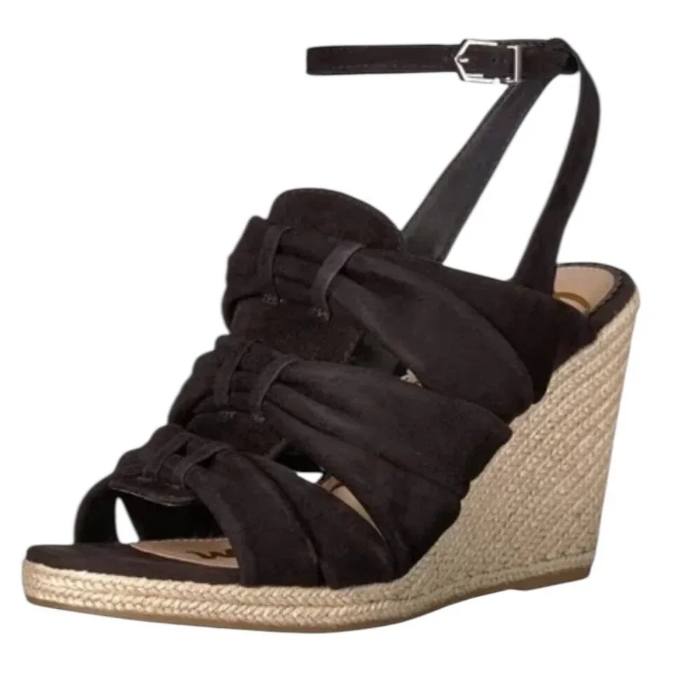Sam Edelman Awan Black Suede Wedges Espadrille Slingback Sandals Size 8